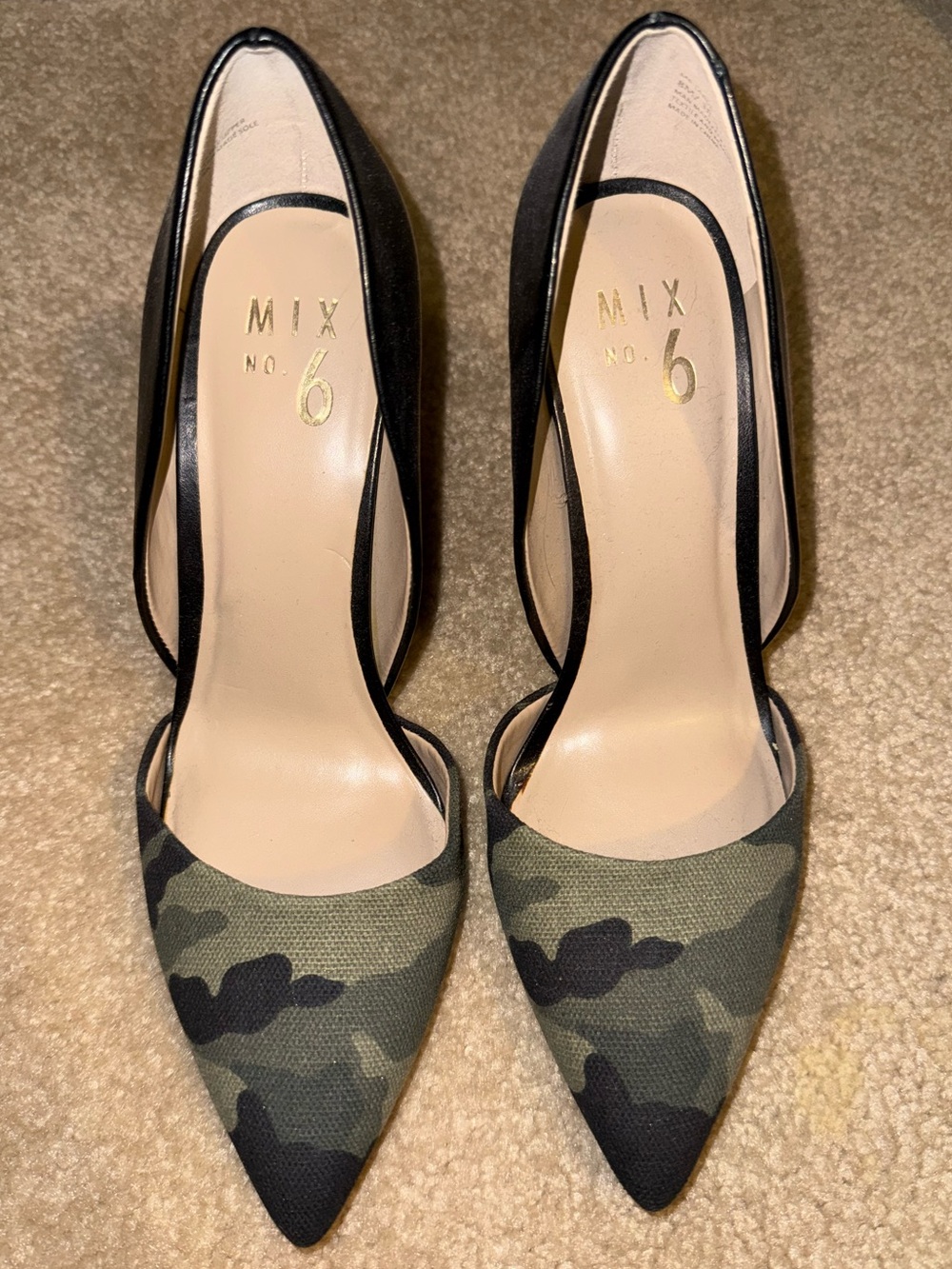 Mix No. 6 Camouflage Pointed-Toe Pumps in Black and Green size 8